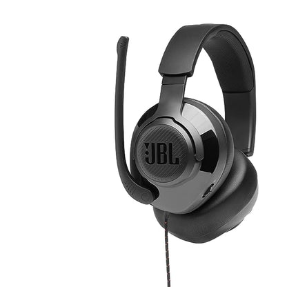 JBL Quantum 300 Wired Over Ear Gaming Headphones with Mic, 50mm Dynamic Drivers, Flip Boom Mic, 3.5mm to USB Type-A Adapter (Black)