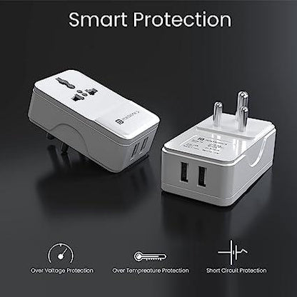 Portronics Adapto III Dual USB Adapter with 1 AC Power Socket 3.4Amp Total Output (White)