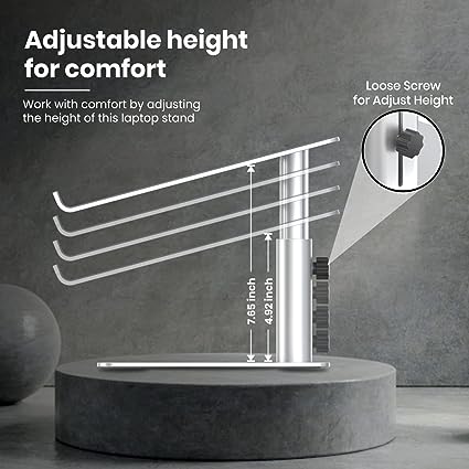 Portronics My Buddy K5 Portable Laptop Stand with Aluminium Frame, Adjustable Height, Compatible with All Laptops (Silver)