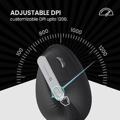 Portronics Toad Ergo Vertical Advanced Wireless Ergonomic Mouse 2.4Ghz, 6D Button, Wrist Support, Adjustable DPI Upto 1200 (Black)