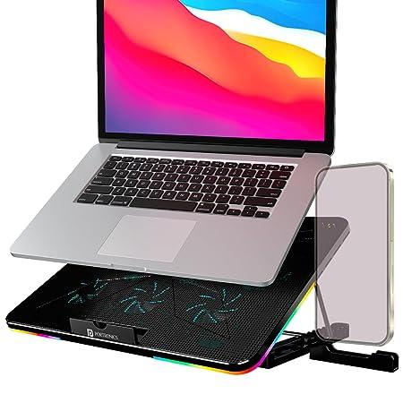 Portronics My Buddy Air Cooling Pad Laptop Stand with 6 Cooling Fans, RGB Lights, 7 Adjustable Heights, Mobile Stand for Upto 43.18cm (17 Inches) Laptop, Black
