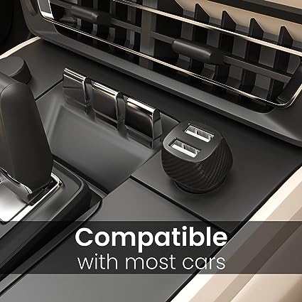 Portronics Car Power 5 Car Charger POR-1345 with Dual USB Port 12W Total Output (Black)