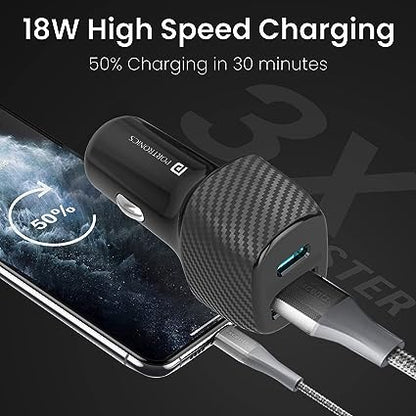 Portronics Car Power 6 Car Charger with Dual USB Port for Cellular Phones (PD+QC) 38W (Black)