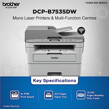 Brother DCP-B7535DW Multi-Function Monochrome Laser Printer with Auto Duplex Printing & Wi-Fi (Toner Box Technology)