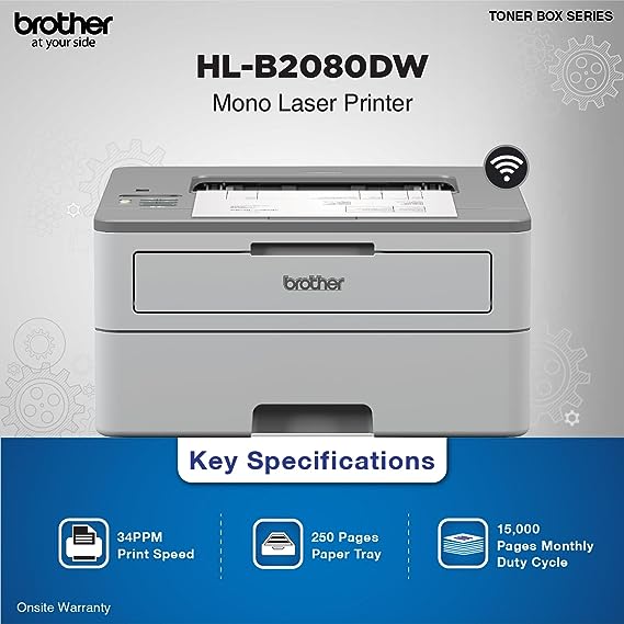 Brother HL-B2080DW Mono Laser Printer with Auto Duplex & Wi-Fi Printing (Toner Box Technology)