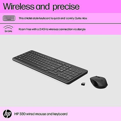 HP 330 Wireless Black Keyboard and Mouse Set with Numeric Keypad, 2.4GHz Wireless Connection and 1600 DPI, USB Receiver, LED Indicators (Black)
