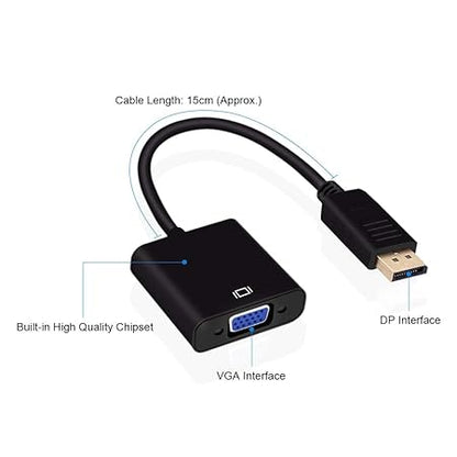 DisplayPort (DP) to VGA Adapter, Gold-Plated Display Port to VGA Adapter (Male to Female)