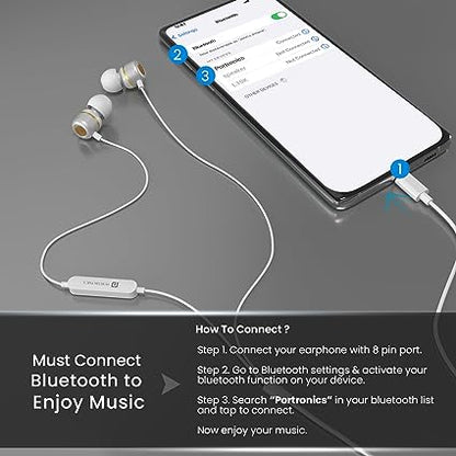 Portronics Conch 40 in-Ear Wired Earphone with 8-Pin Charging Port, Powerful Audio, Built-in Microphone (White)