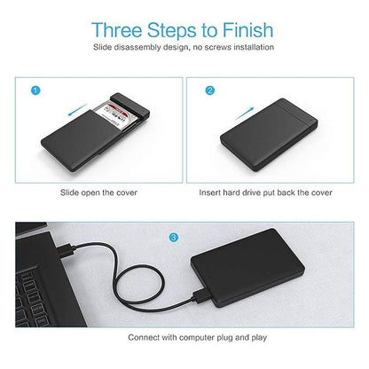 USB 3.0 HDD Enclosure 2.5" (6.35)cm Case for SATA SSD HDD High Speed (Black)