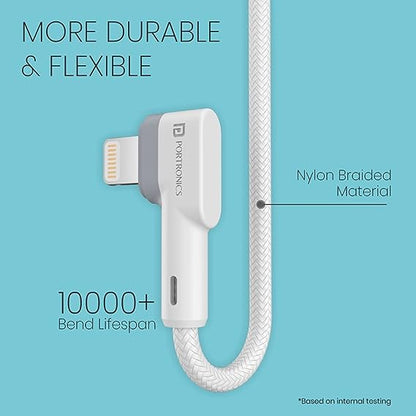 Portronics Konnect L 1.2M POR-1401 Fast Charging 3A 8 Pin USB Cable with Charge & Sync Function (White)