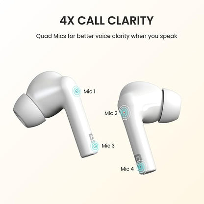 Portronics Harmonics Twins S6 TWS Earbuds,50Hrs Playtime, Auto ENC, 10mm Driver, Type C Charging Port(White)