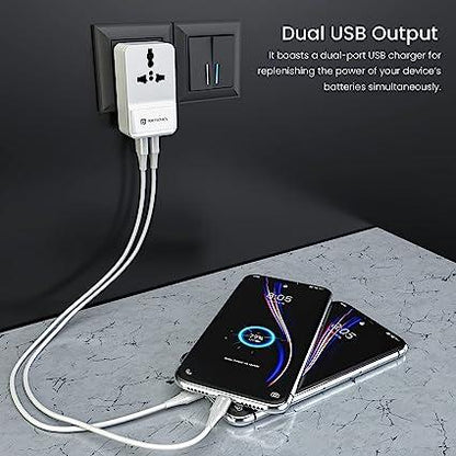 Portronics Adapto III Dual USB Adapter with 1 AC Power Socket 3.4Amp Total Output (White)