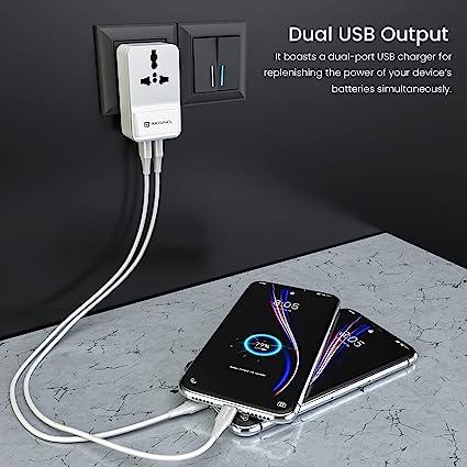 Portronics Adapto III Dual USB Adapter with 1 AC Power Socket 3.4Amp Total Output (White)