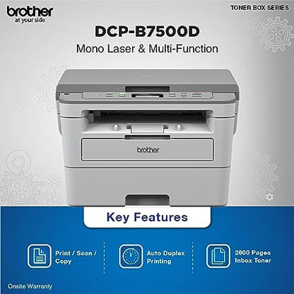 Brother DCP-B7500D Multi-Function Monochrome Laser Printer with Auto Duplex Printing (Toner Box Technology)