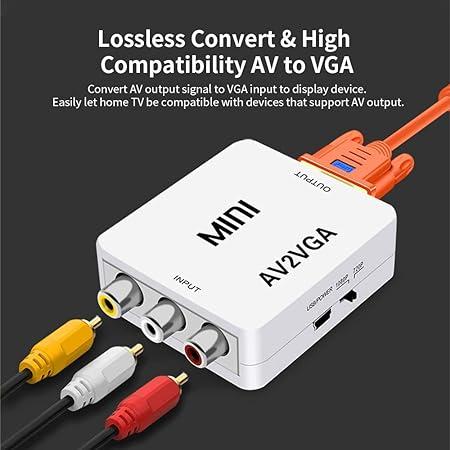 AV to VGA Converter Box AV RCA to VGA Video with Audio to PC HDTV Converter (White)