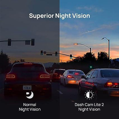 Dash Cam Lite 2, 1080P Full HD, Built-in Wi-Fi, Emergency Recording, APP Control, G-Sensor, WDR, Time Lapse Parking Monitoring (Black)