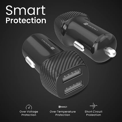 Portronics Car Power 5 Car Charger POR-1345 with Dual USB Port 12W Total Output (Black)