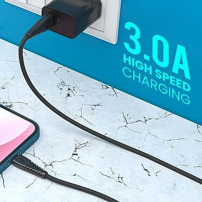 Portronics Konnect Core Micro USB Cable Tangle-Free with 3A Rapid Charging & 480mbps Data Transmission 1M (Black)