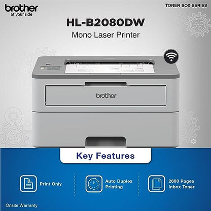 Brother HL-B2080DW Mono Laser Printer with Auto Duplex & Wi-Fi Printing (Toner Box Technology)