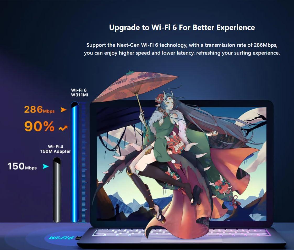 Tenda W311MI-V6 AX300 Wi-Fi 6 Wireless Nano USB Adapter (Black)