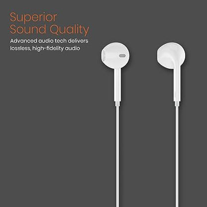 Portronics Conch 40 in-Ear Wired Earphone with 8-Pin Charging Port, Powerful Audio, Built-in Microphone (White)