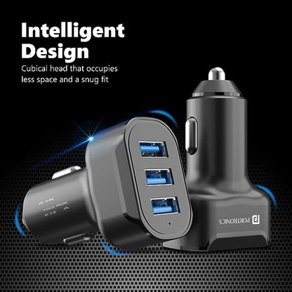 Portronics Car Power 11 Car Charger 17W with Triple USB Port, 3.4A Total Output, Compatible with Most Cars (Black)
