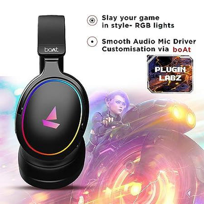 boAt Immortal IM 300 Over-Ear Wired Gaming Headphones with 50mm Drivers, 3D Spatial Sound, RGB LEDs, Dual Mics & Driver (Black)