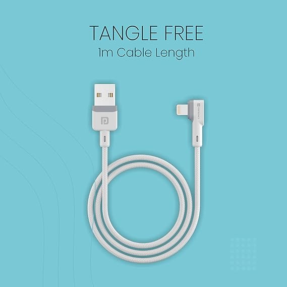 Portronics Konnect L 1.2M POR-1401 Fast Charging 3A 8 Pin USB Cable with Charge & Sync Function (White)