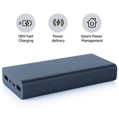 MI Power Bank 3i 20000mAh Lithium Polymer 18W Fast Power Delivery Charging | Input- Type C | Micro USB| Triple Output (Black)