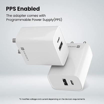 Portronics Adapto 70 33W Adapter, Supports PPS Charging Via Type C & Fast Charging Compatible with iPhone, Android (White)