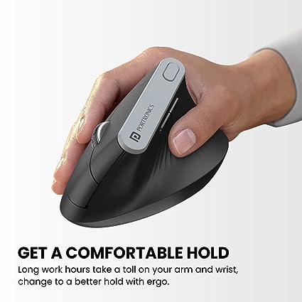 Portronics Toad Ergo Vertical Advanced Wireless Ergonomic Mouse 2.4Ghz, 6D Button, Wrist Support, Adjustable DPI Upto 1200 (Black)