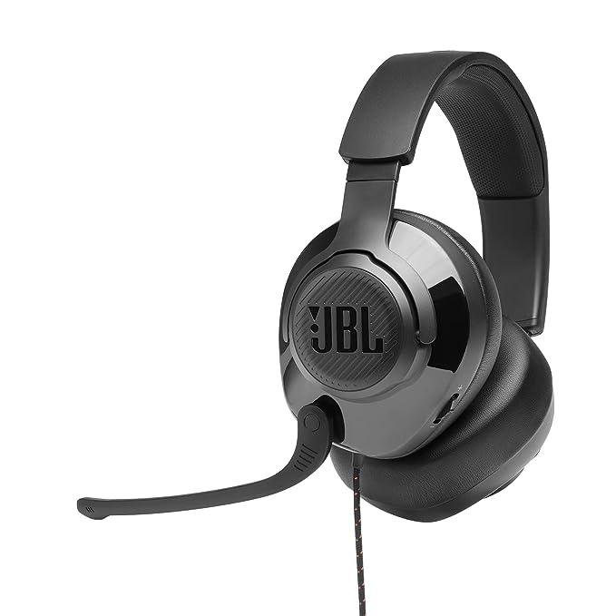 JBL Quantum 300 Wired Over Ear Gaming Headphones with Mic, 50mm Dynamic Drivers, Flip Boom Mic, 3.5mm to USB Type-A Adapter (Black)