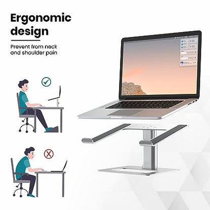 Portronics My Buddy K5 Portable Laptop Stand with Aluminium Frame, Adjustable Height, Compatible with All Laptops (Silver)