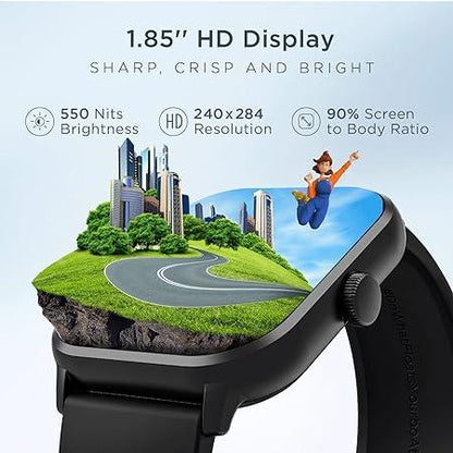 boAt Wave Edge Smart Watch with 1.85" HD Display, Advanced Bluetooth Calling Chip, Functional Crown, ,AI Voice Assistance, IP68 (Active Black)