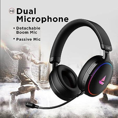 boAt Immortal IM 300 Over-Ear Wired Gaming Headphones with 50mm Drivers, 3D Spatial Sound, RGB LEDs, Dual Mics & Driver (Black)