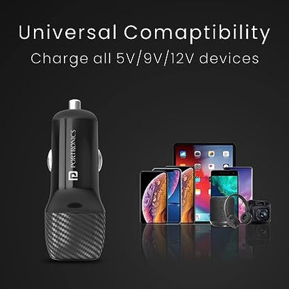 Portronics Car Power 6 Car Charger with Dual USB Port for Cellular Phones (PD+QC) 38W (Black)