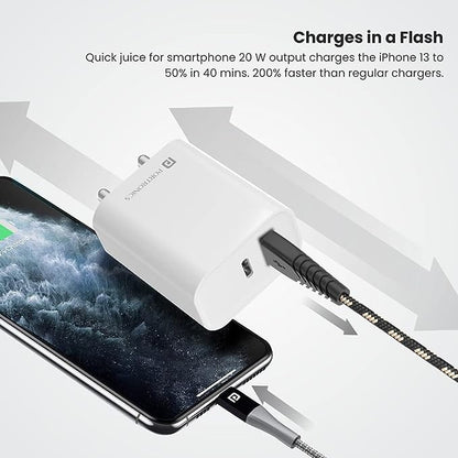 Portronics Adapto 45 20W Mach USB & Type-C Dual Output Super Fast Charger, Wall Adapter Power Delivery 3.0 Fast Charging (White)