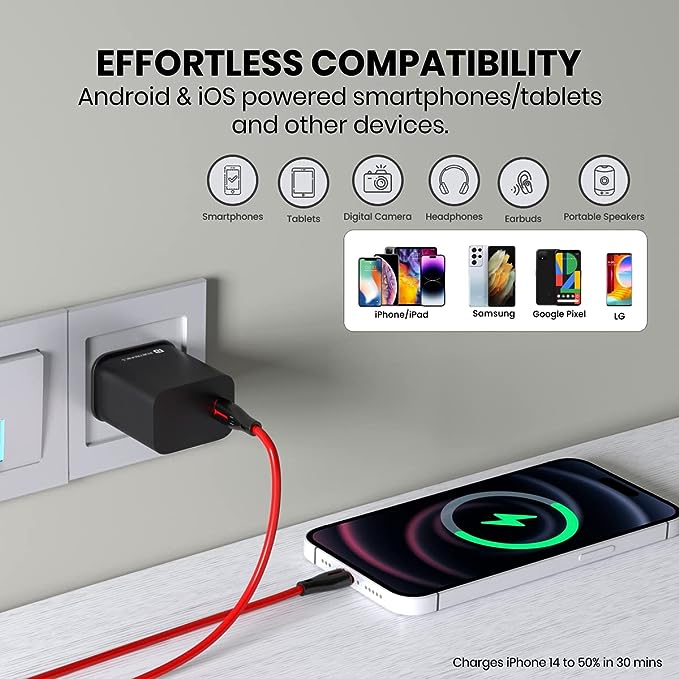 Portronics Adapto 20C Type C 20w Adapter for iPhone With PD 3.0 USB-C 20 Watt Fast Charger (Black)