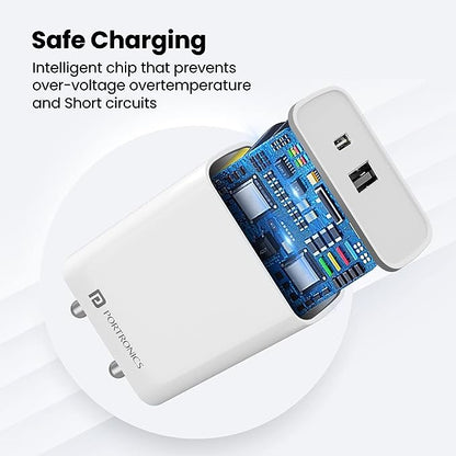 Portronics Adapto 70 33W Adapter, Supports PPS Charging Via Type C & Fast Charging Compatible with iPhone, Android (White)