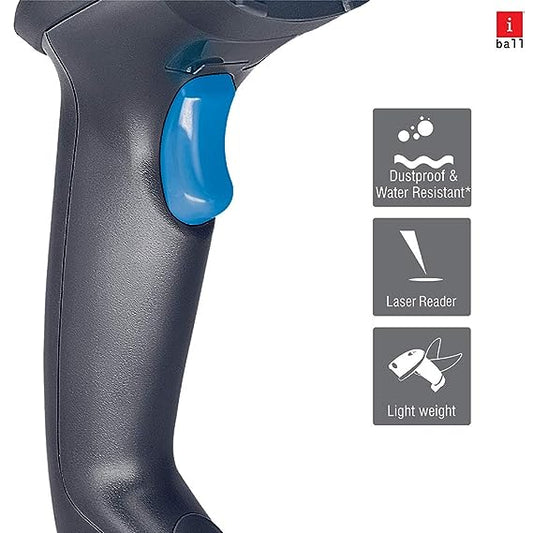 iBall LS-392 Wired USB Optical Laser High Speed 1D Barcode Scanner Reader (Black)