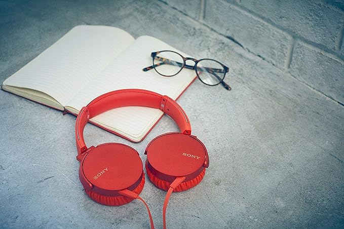 Sony MDR-XB550AP Wired Extra Bass On-Ear Headphones with Tangle Free Cable, 3.5mm Jack, Headset with Mic (Red)