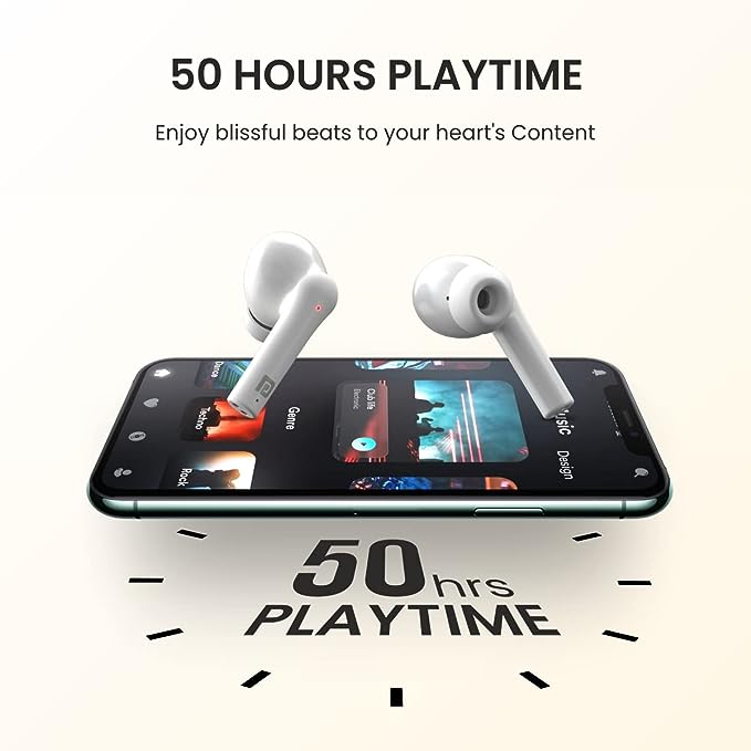 Portronics Harmonics Twins S6 TWS Earbuds,50Hrs Playtime, Auto ENC, 10mm Driver, Type C Charging Port(White)