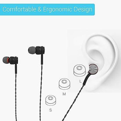 Portronics Conch Gama in-Ear Wired Earphone, 1.2m Tangle Free Cable, in-Line Mic, Noise Isolation 3.5mm Aux Port and High Bass (Black)