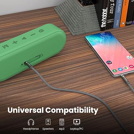 Portronics Konnect Aux 7 3.5mm Male to Male Aux Cable with 2 Meter Cable Length, 24K Gold-Plated Connectors with Strong Nylon Braided Cable (Grey)