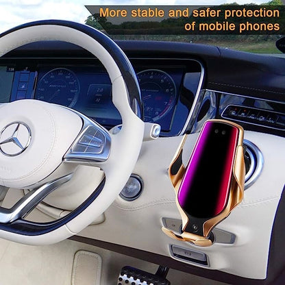 Smart Sensor Wireless Car Charger Mount, Automatic Clamping QC/QI 10W Fast Charging Compatible with Android & iPhone (Gold)