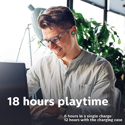 Philips Audio TAT1225BL/94 Bluetooth Truly Wireless in Ear Earbuds with Mic,18 Hours Playtime With Voice Assistant (Blue)