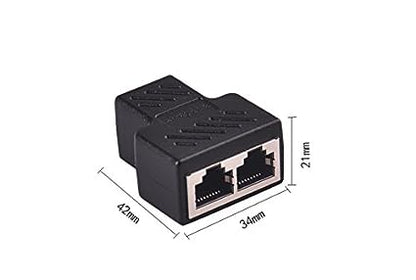 RJ45 Splitter Connectors Adapter 1X2 Ethernet Splitter Coupler Double Socket Hub Interface For Personal Computer, Laptop (Black)