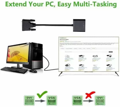DVI To VGA Adapter VGA Converter Cable, For Computer (Black)