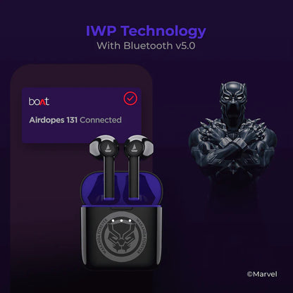 boAt Airdopes 131 Marvel Edition True Wireless Stereo Earphone with 650 mAh Charging Case - renewed (Kings Black)