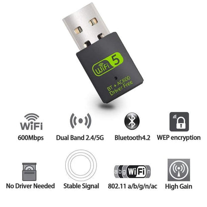 USB WIFI + Bluetooth 5.0 Adapter With Window 7/8/8.1/10/XP/Mac (AD-UW-0213 AC600)
